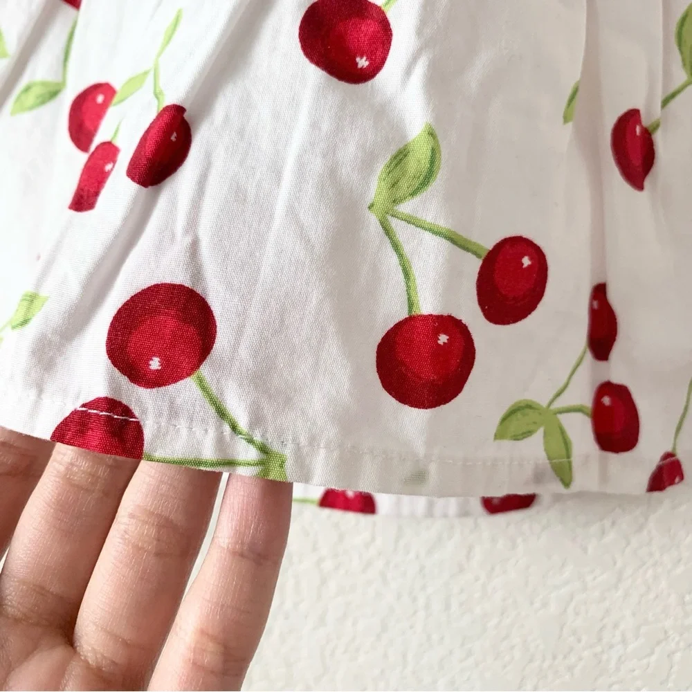 NWOT vintage  100% cotton Cherry bow ruffle dress
